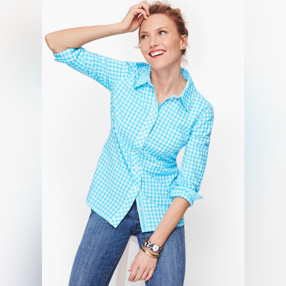 Talbots Turquoise Gingham Button Down Shirt